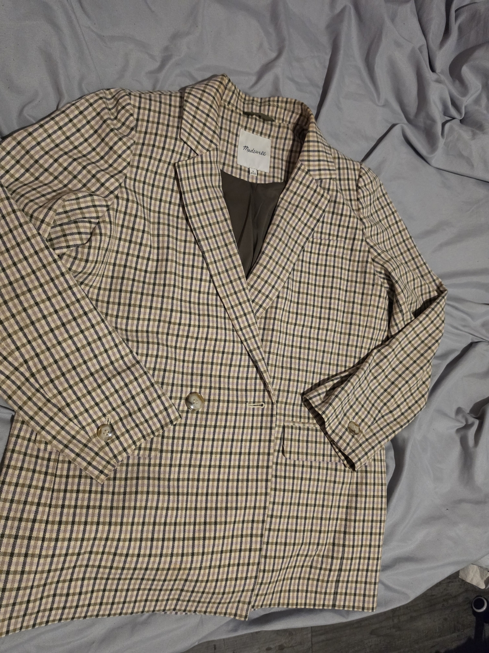 Madewell Plaid Blazer in Olive and Lavender - Picture 4 of 4